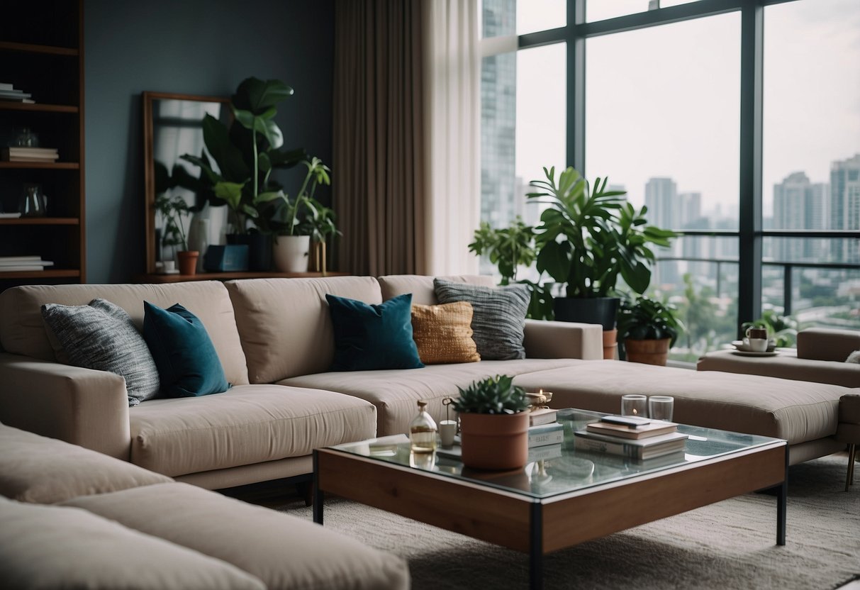 A cozy living room with modern Parisian furniture in a Singapore home