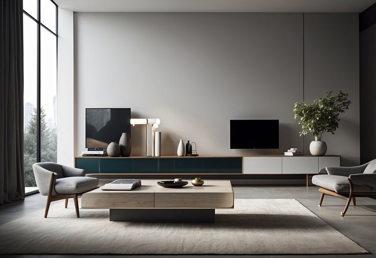 A sleek, modern furniture piece stands in a minimalist room, exuding quality and elegance. Clean lines and impeccable craftsmanship showcase the brand's design philosophy