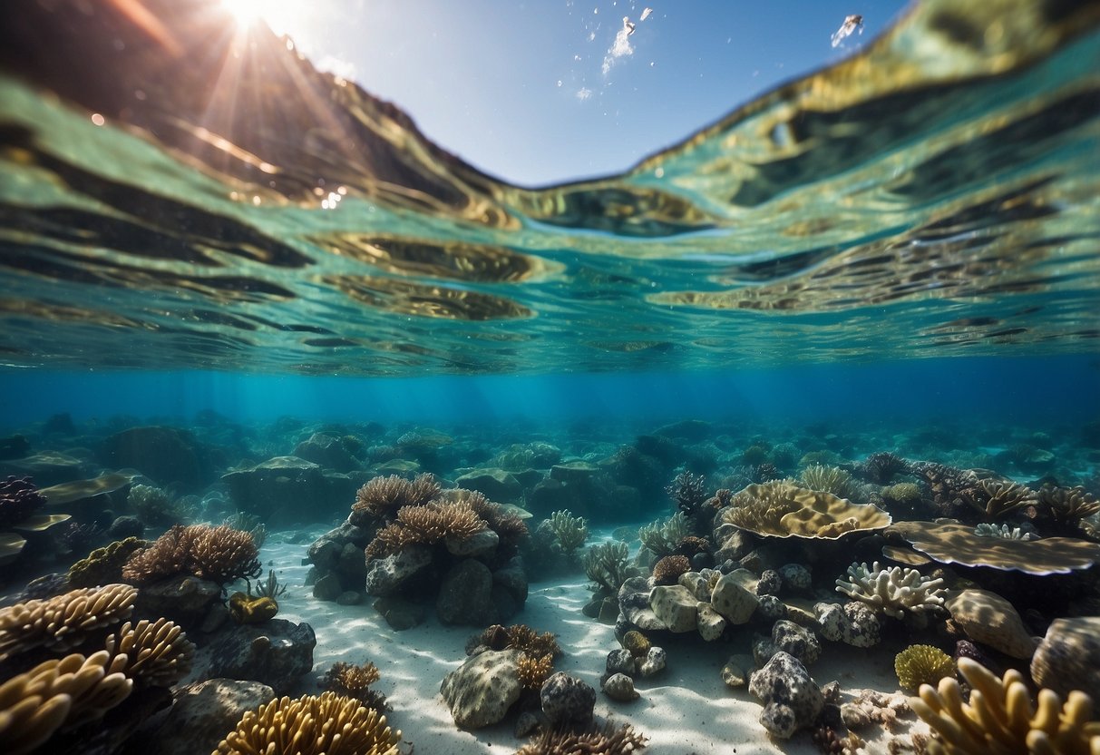 Crystal-clear water, vibrant coral, and marine life. Snorkelers practice controlled breathing, leaving no trace behind