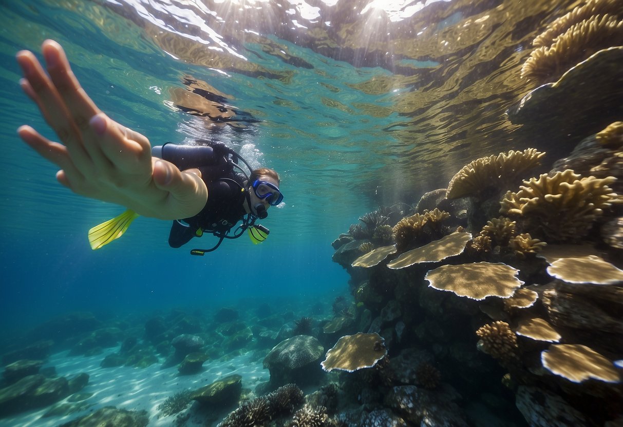 Crystal-clear water, colorful coral, and marine life. No trash or souvenirs in sight. A snorkeler follows guidelines, leaving no trace