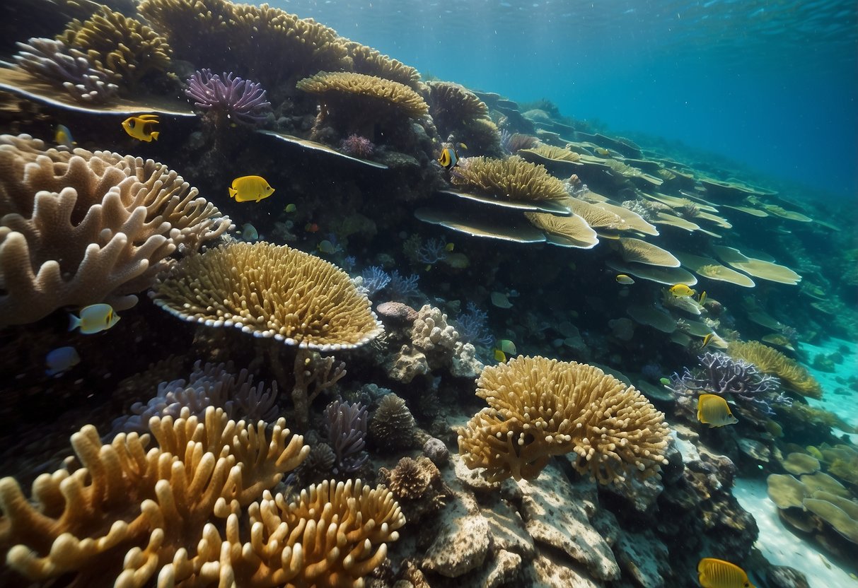 The crystal-clear waters of the Great Barrier Reef teem with colorful marine life. Coral formations create a mesmerizing underwater landscape, perfect for snorkeling