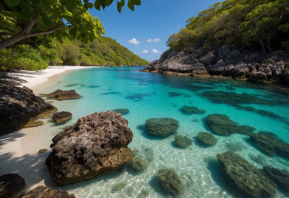 Crystal-clear waters surround Buck Island's pristine beaches, perfect for snorkeling. Lush greenery and colorful coral reefs provide a picturesque backdrop for campers