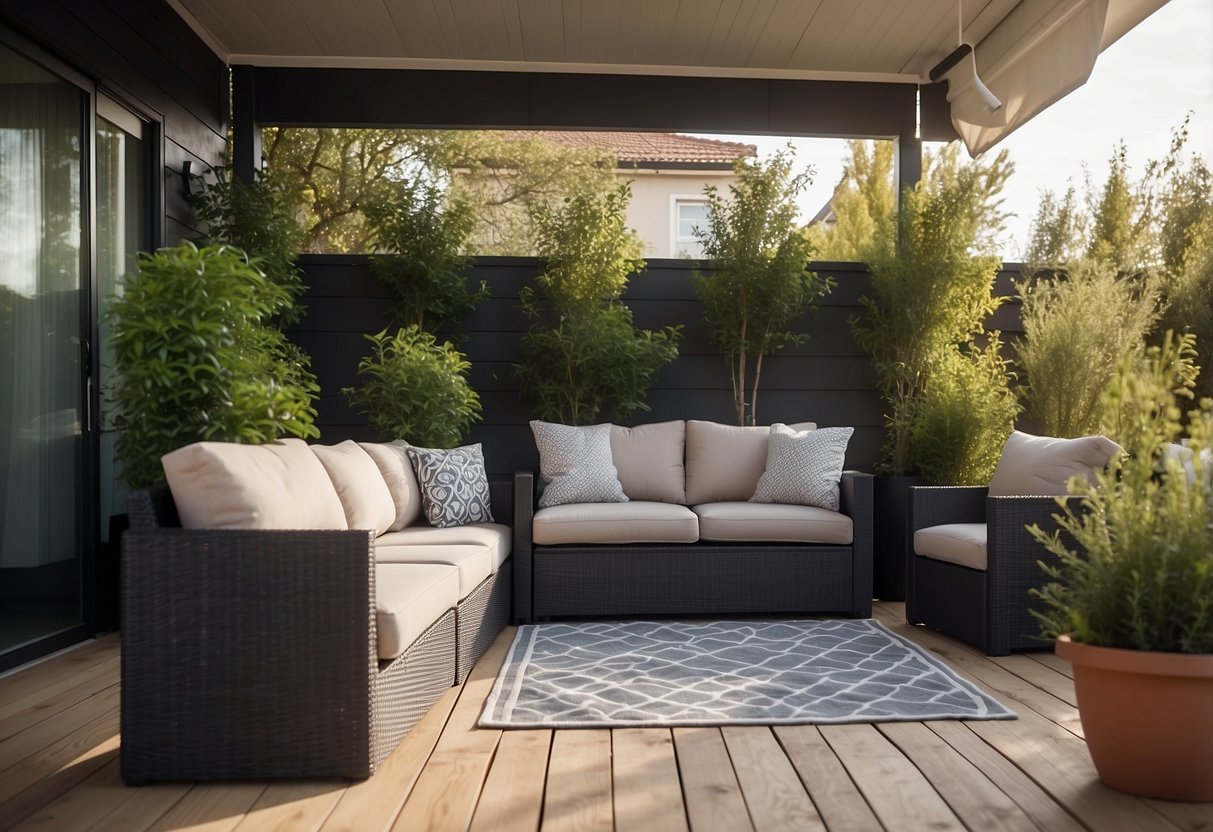 A tidy outdoor space with neatly stored IKEA furniture, organized in a designated storage area, showcasing the practicality of maintaining and organizing outdoor furniture