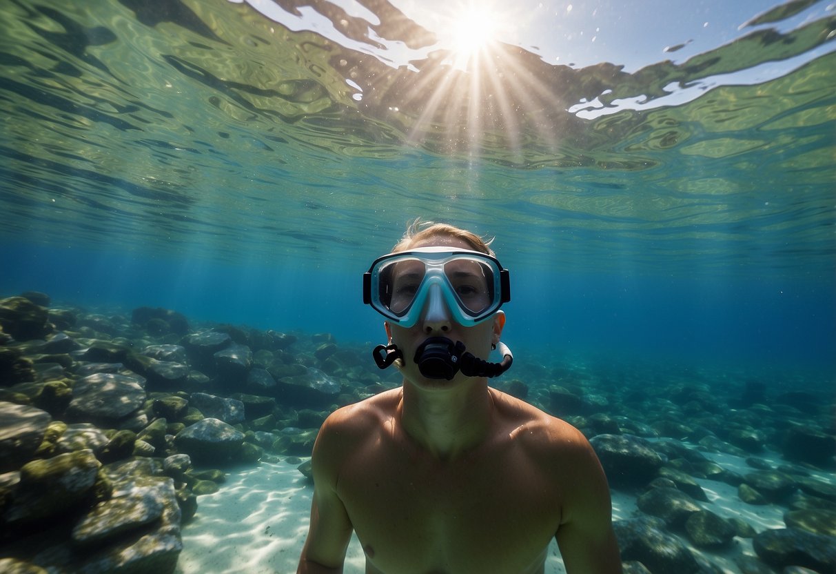 Crystal-clear waters surround a snorkeler, who struggles with dizziness and nausea. Others look on with concern as they offer tips for dealing with altitude sickness