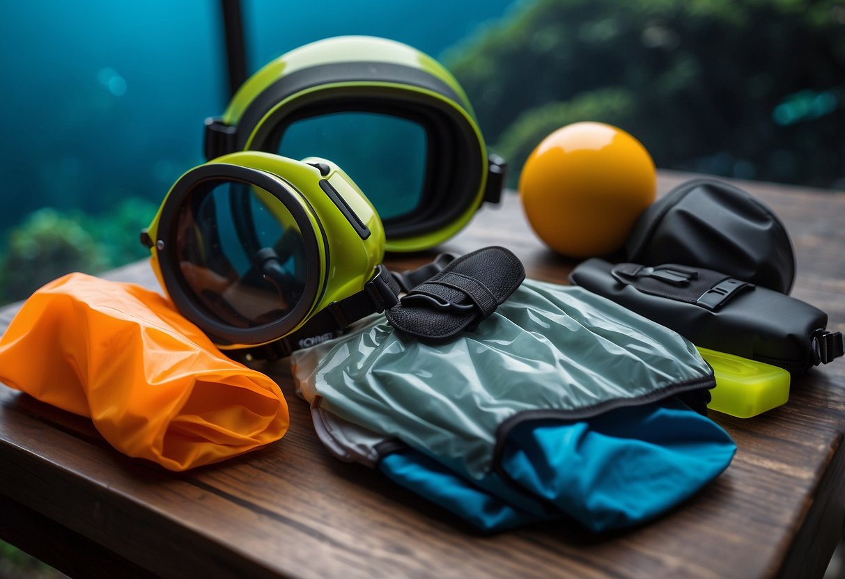 A table with 5 lightweight rain gear options for snorkeling, including fabrics and materials