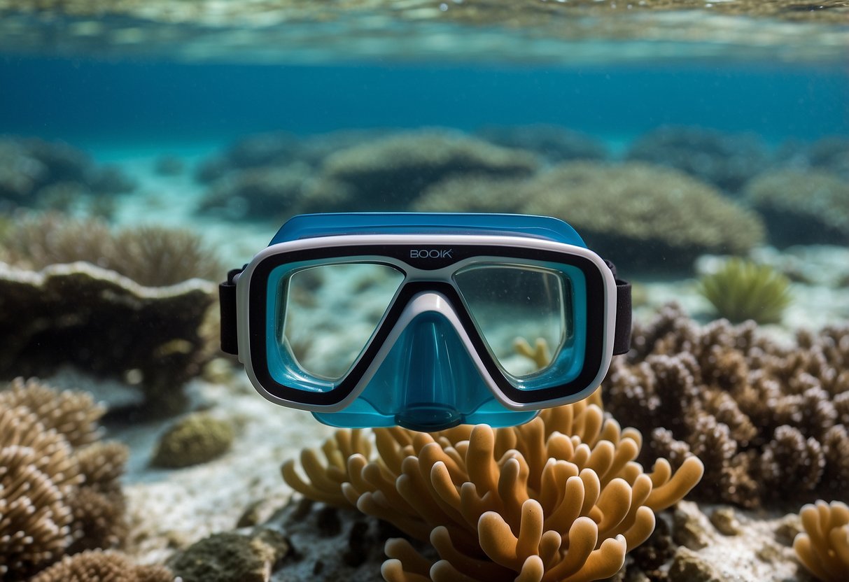 Crystal clear waters, colorful coral reefs, and a variety of marine life. A lightweight snorkeling pack floating on the surface, ready for adventure