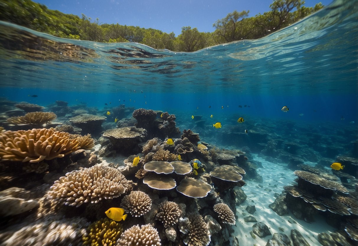 Crystal clear water, colorful coral reefs, and a school of tropical fish swimming around the U.S. Divers Cozumel 10 lightweight snorkeling packs