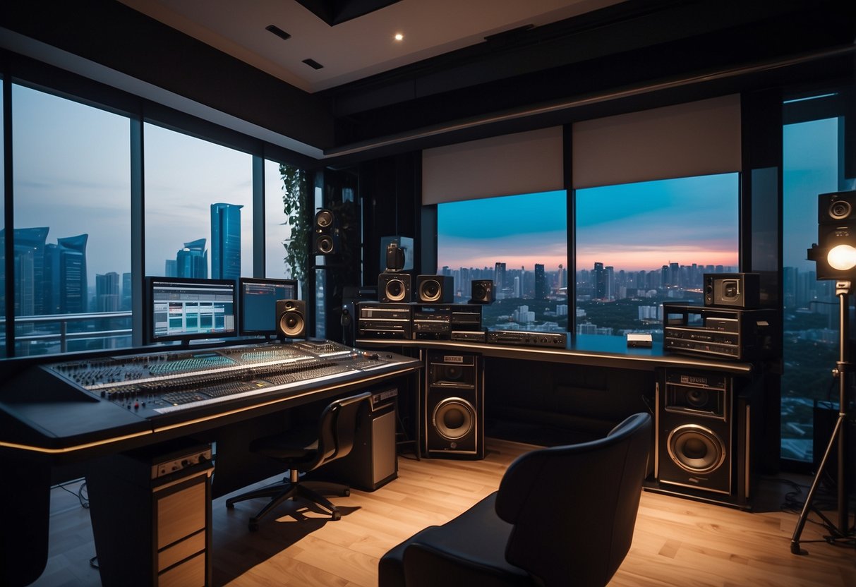 A modern mic studio in Singapore with sleek furniture and professional equipment