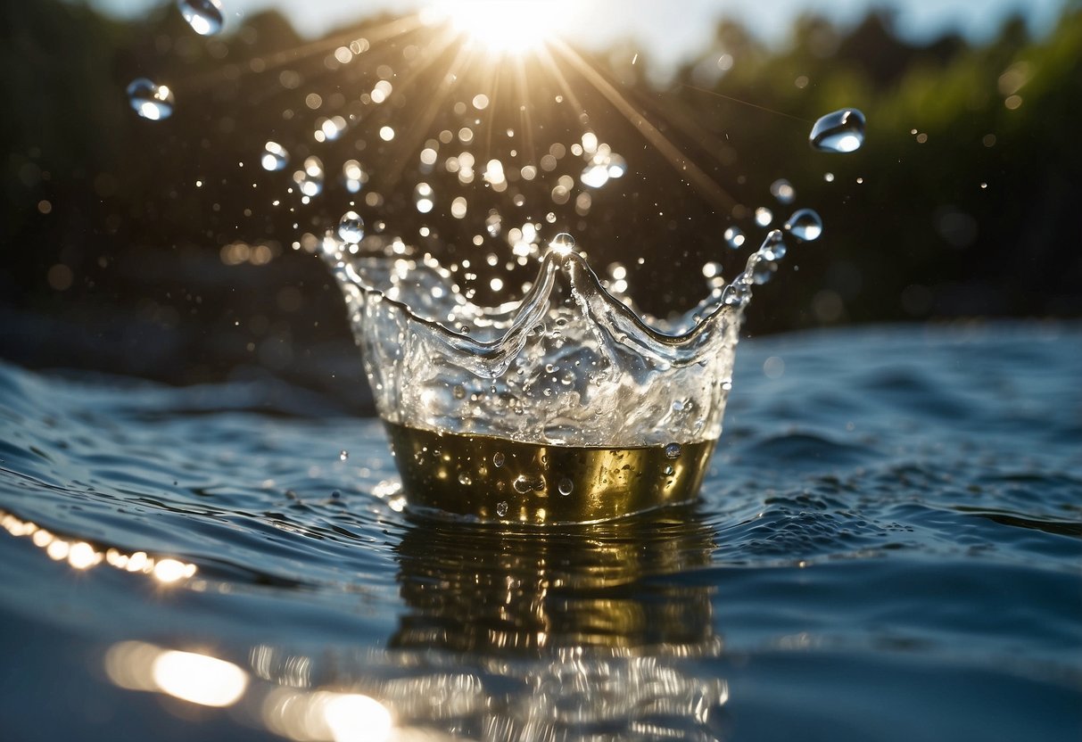 Gear being rinsed with freshwater, water droplets glistening in the sunlight. Tips for staying clean on snorkeling trips displayed nearby