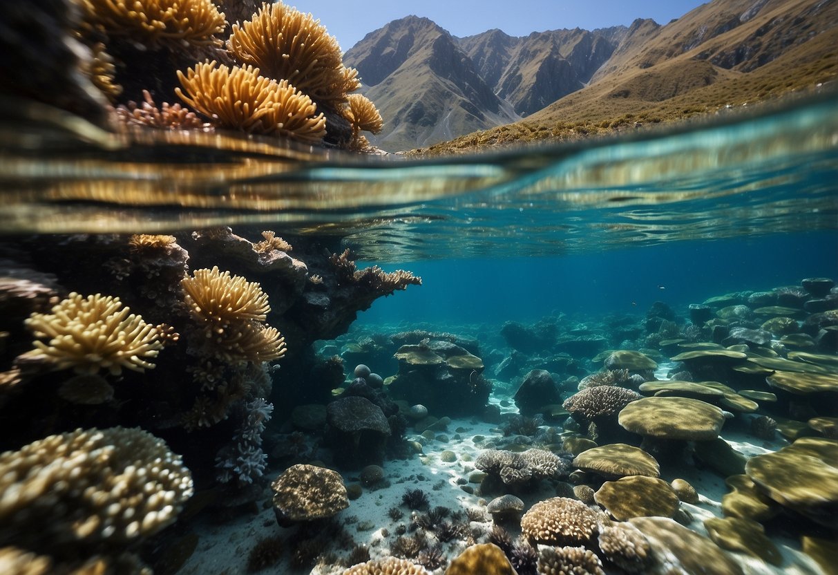 Crystal clear waters reveal colorful marine life and coral formations at Kai-Awi Lakes, one of New Zealand's top snorkeling spots