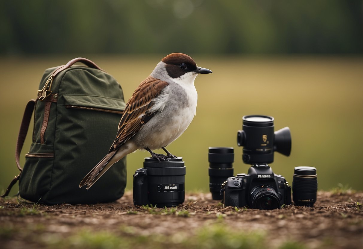 Birders sharing tips online, packing gear for trip, maps and binoculars laid out, bird field guide open, excitement in the air