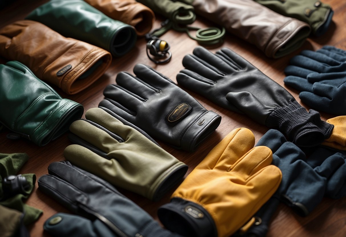 A variety of bird watching gloves laid out, with different sizes and fits displayed for protection