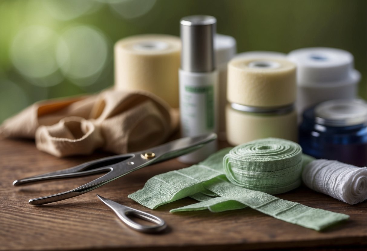 Tweezers placed next to bandages, antiseptic, and other first aid items on a bird watching checklist