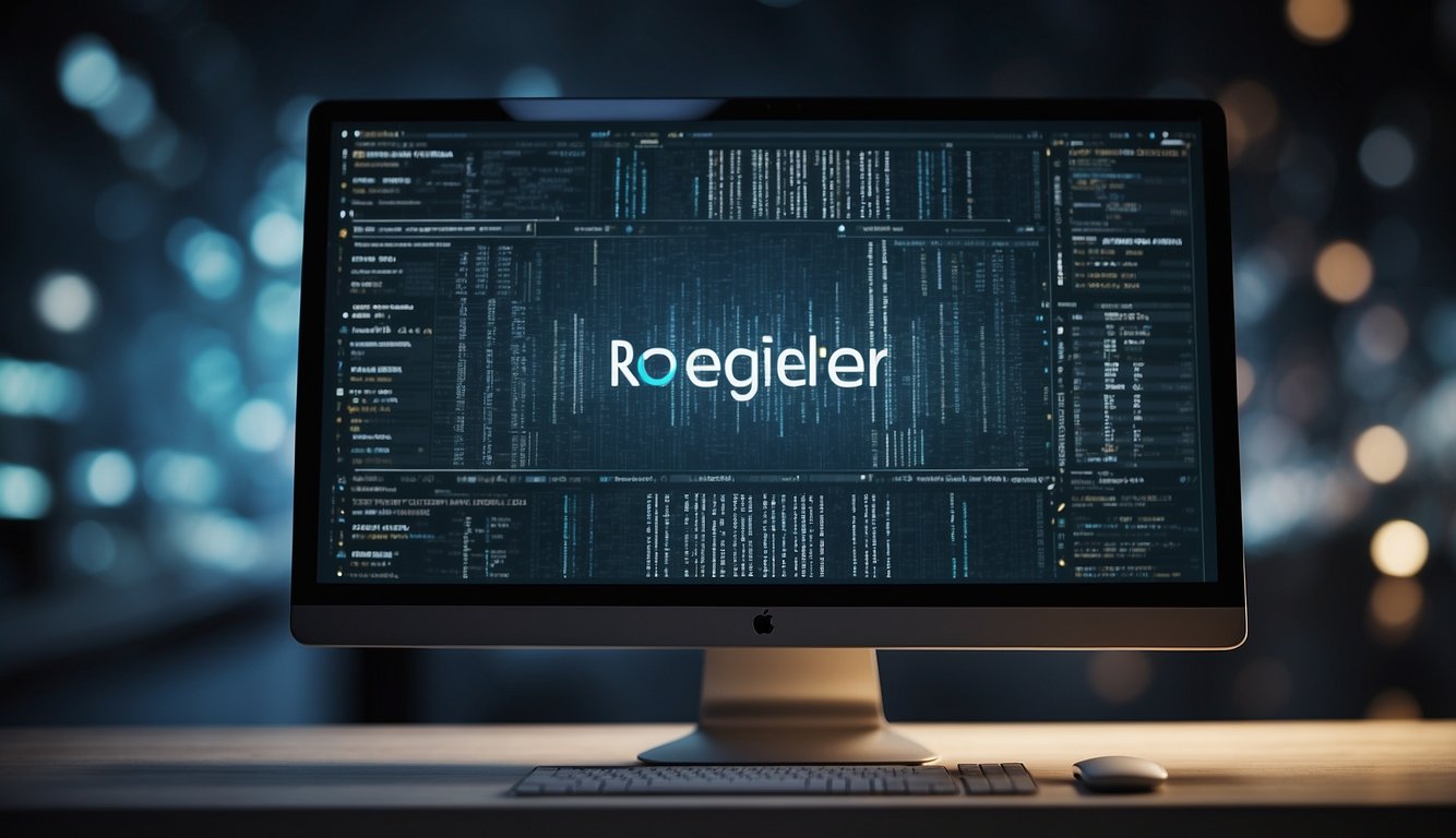 A computer screen displaying "Register.it I 30 Migliori Hosting WordPress" with a sleek and modern design