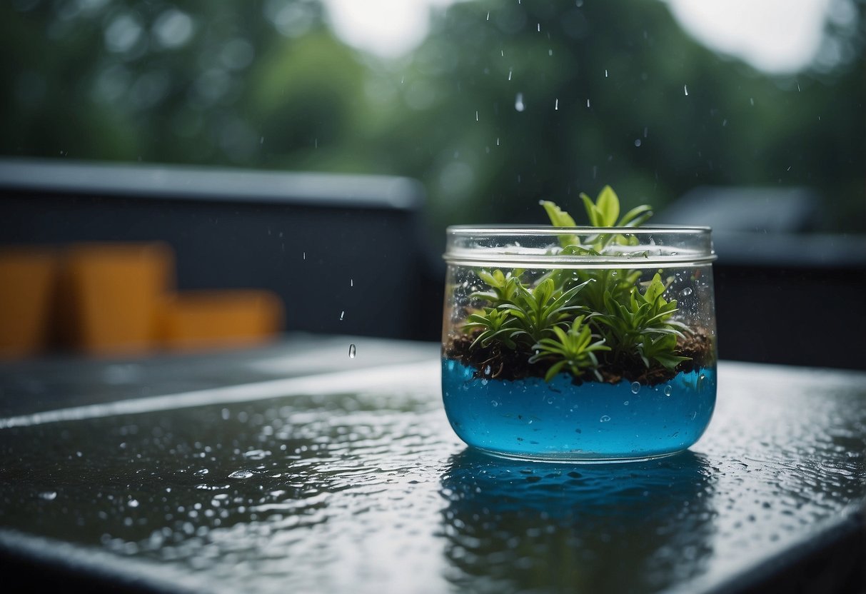 Rainwater fills a clean container