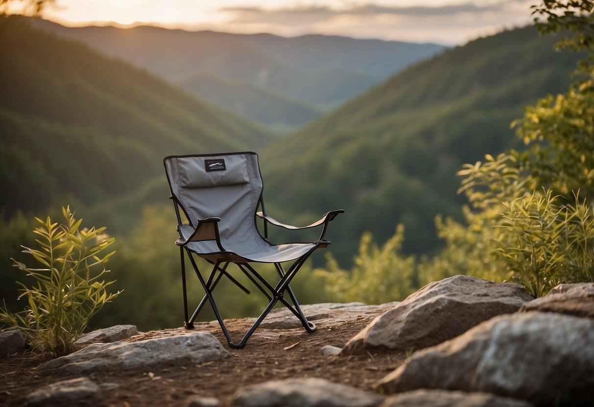 A lightweight chair sits in a serene bird-watching setting, surrounded by nature. The TravelChair Slacker Chair is the perfect companion for outdoor enthusiasts
