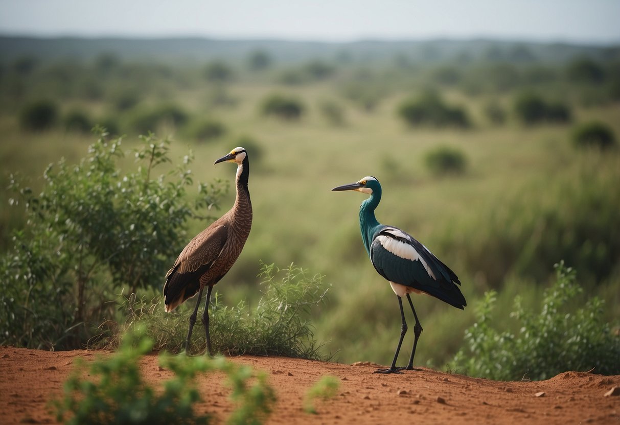 Lush African landscapes with diverse bird species in natural habitats