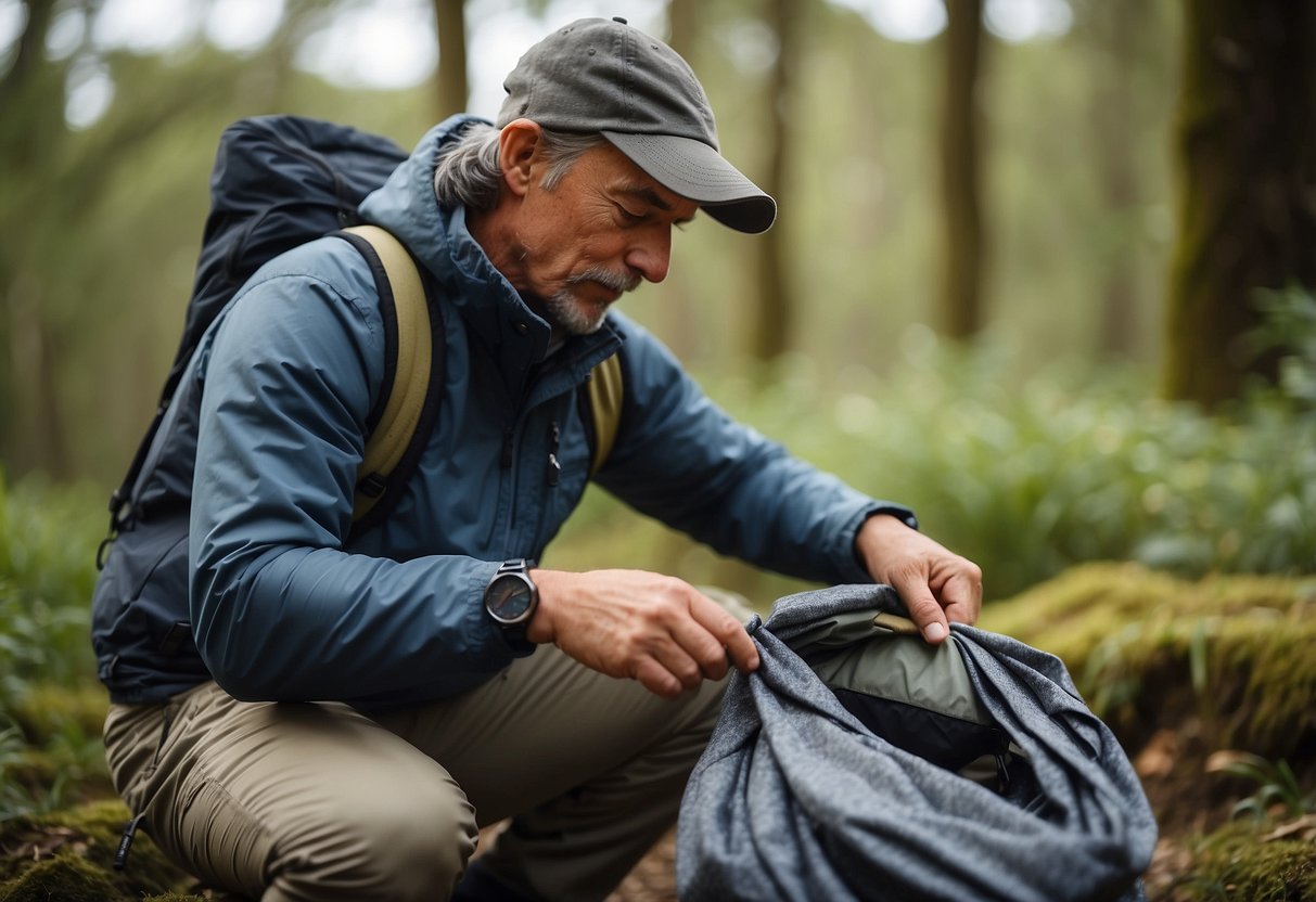 A birdwatcher carefully selects lightweight, breathable clothing layers for their trip, packing efficiently to reduce weight