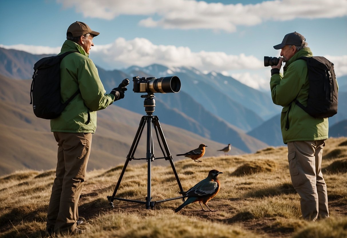 Bird watchers in high altitude. Tips on screen. Oxygen tank nearby. Nausea and dizziness evident. Emergency protocols visible