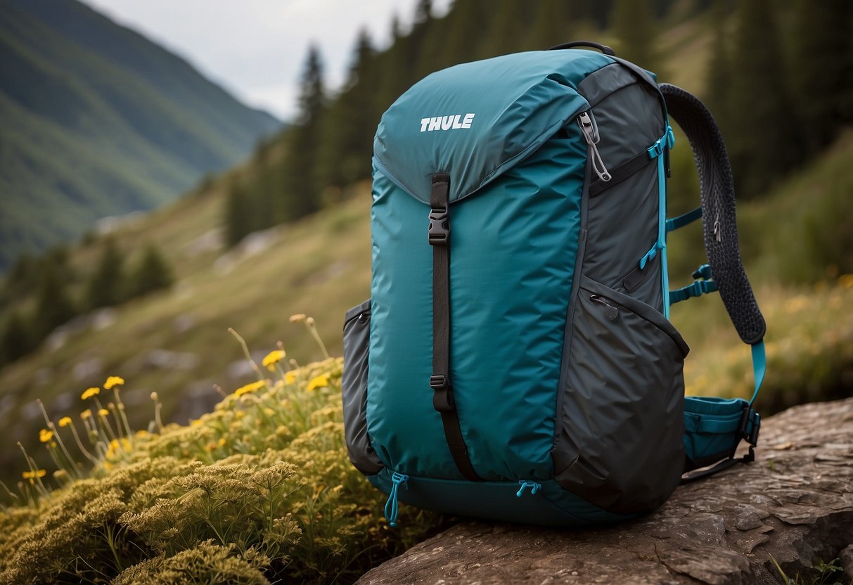 A Thule Stir 20L pack sits open, filled with bird watching gear. The lightweight design and spacious compartments make it ideal for outdoor adventures