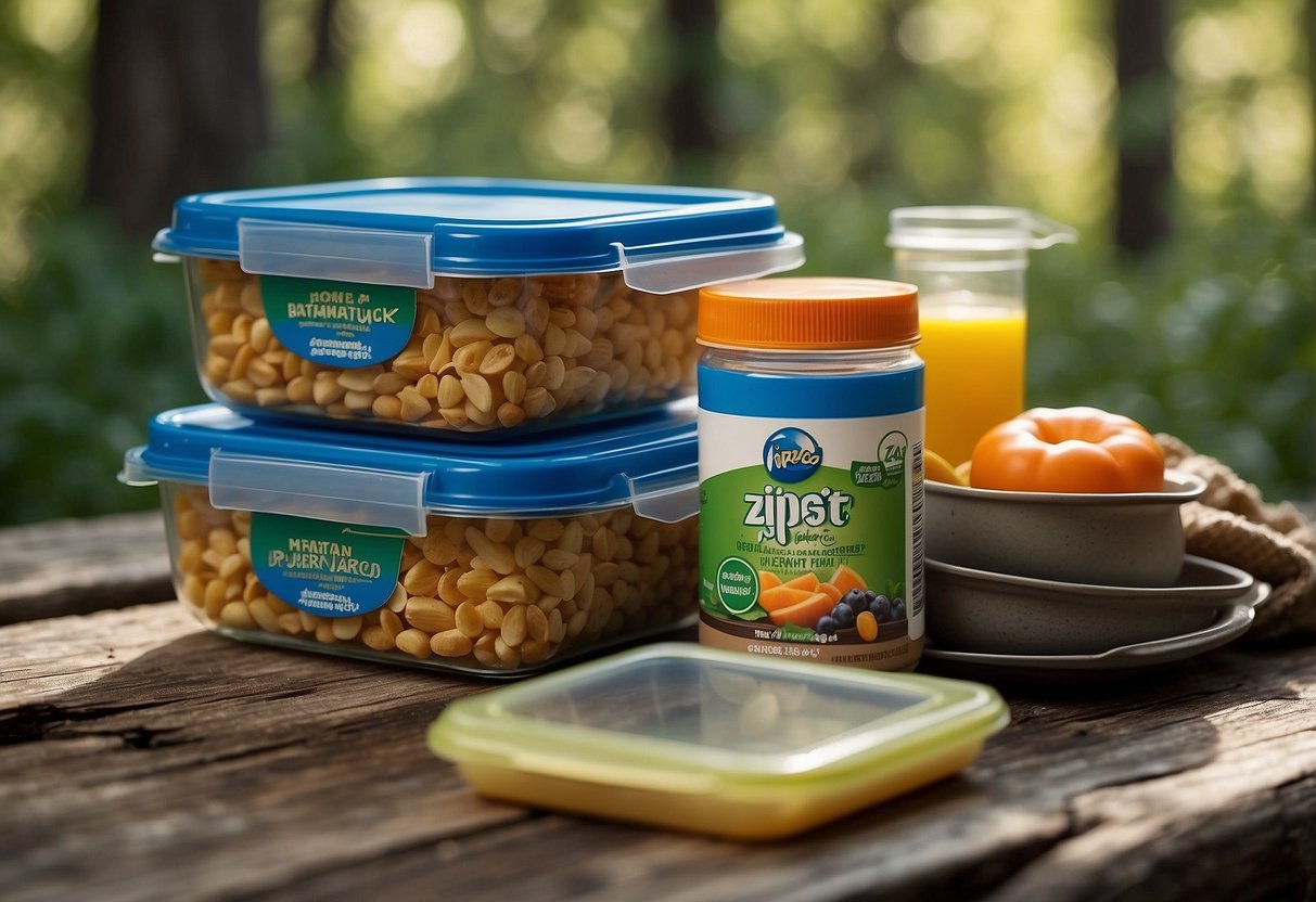 Ziploc Twist 'n Loc containers hold various foods in a birdwatching setting, surrounded by nature and birdwatching equipment