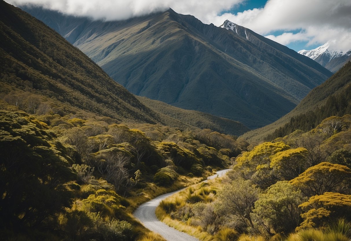 Lush forest with diverse bird species, winding trails, and mountain views in Arthur's Pass National Park, New Zealand