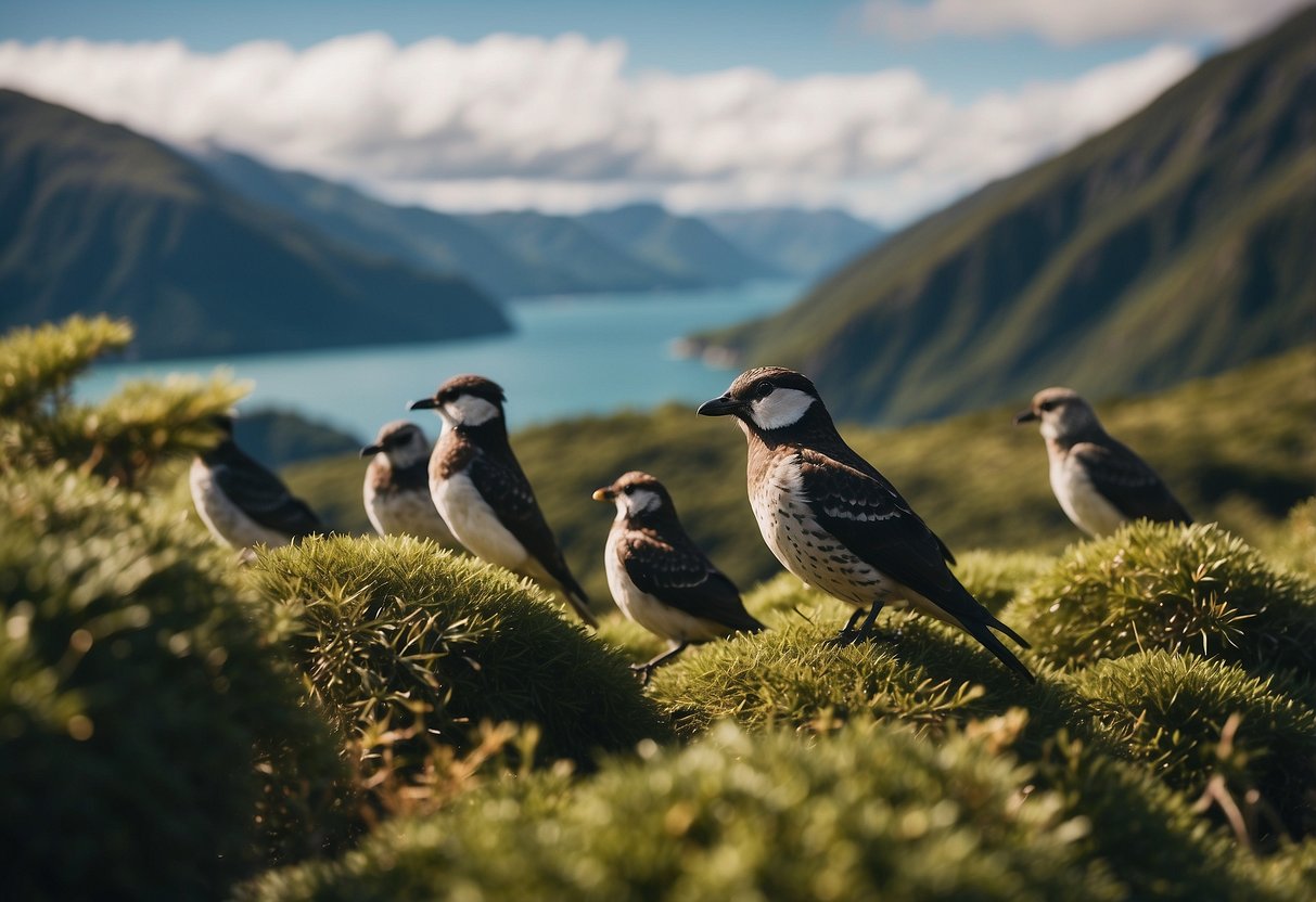 Birds flocking in lush forests, soaring over pristine lakes, and perching on rugged coastlines in New Zealand's top bird watching spots