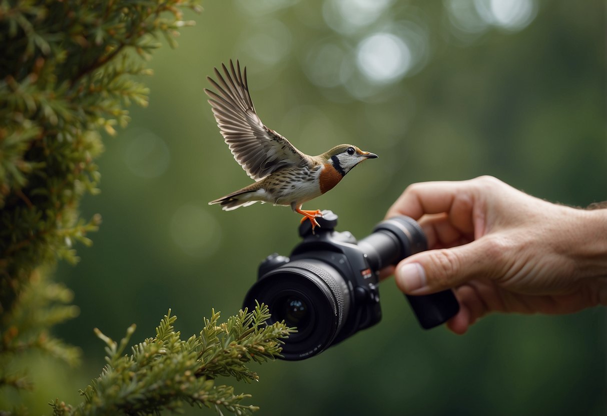 A hand reaches for a lightweight bird watching rod. It is being cleaned and maintained with a cloth and oil, ready for the next birding adventure