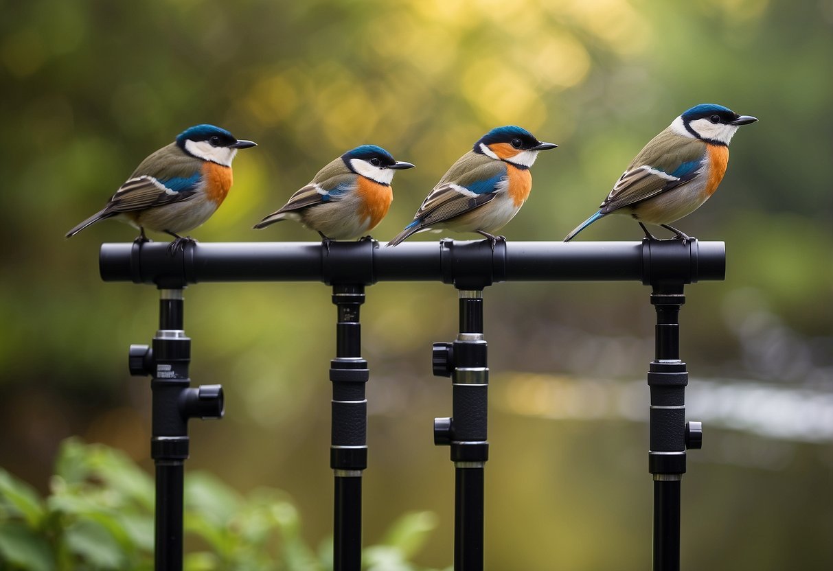 Five lightweight bird watching rods displayed with nature backdrop. Benefits listed nearby