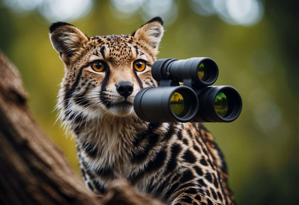 Vibrant wildlife in natural habitat observed through top-rated binoculars. Rich colors, detailed feathers, and dynamic movement captured in the scene