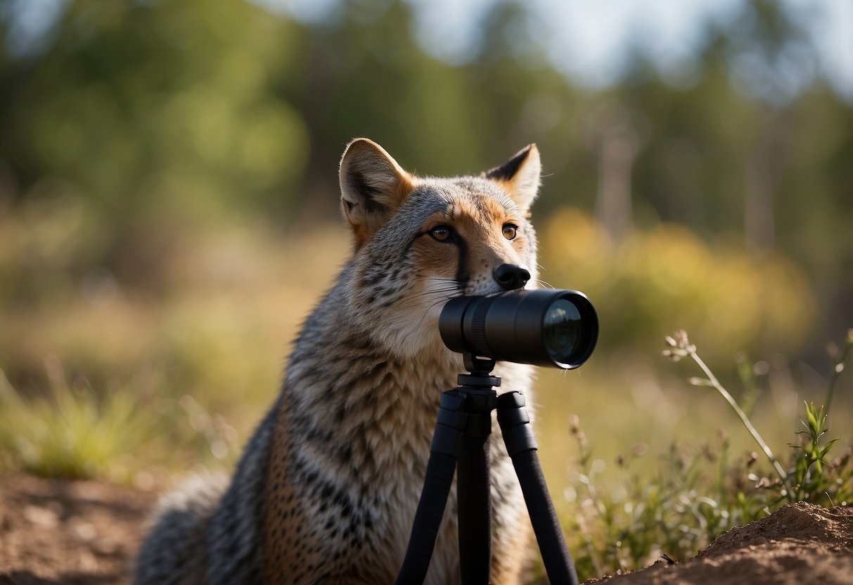 Animals in natural habitat, showing specific behaviors. Use field guide, binoculars, and camera. Observe body language and interactions for identification