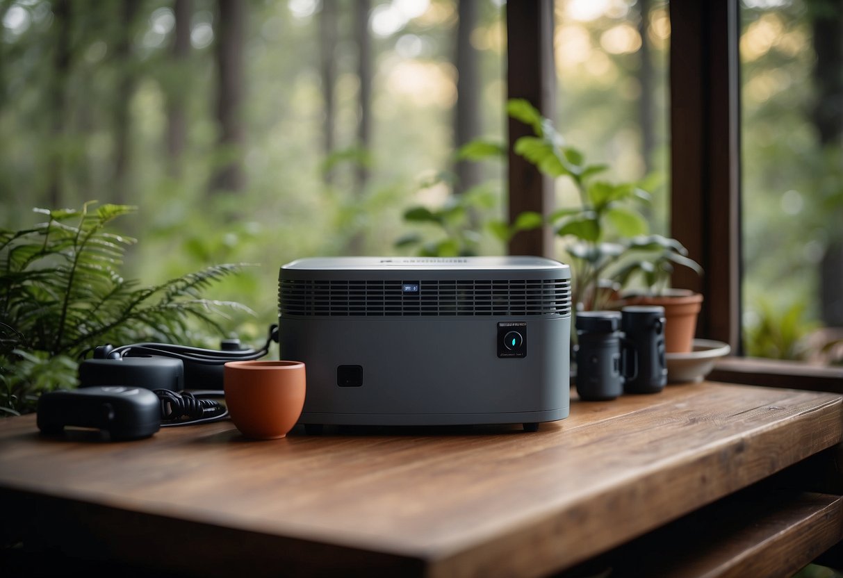 A portable dehumidifier sits among wildlife watching gear, surrounded by 10 different methods to keep equipment dry