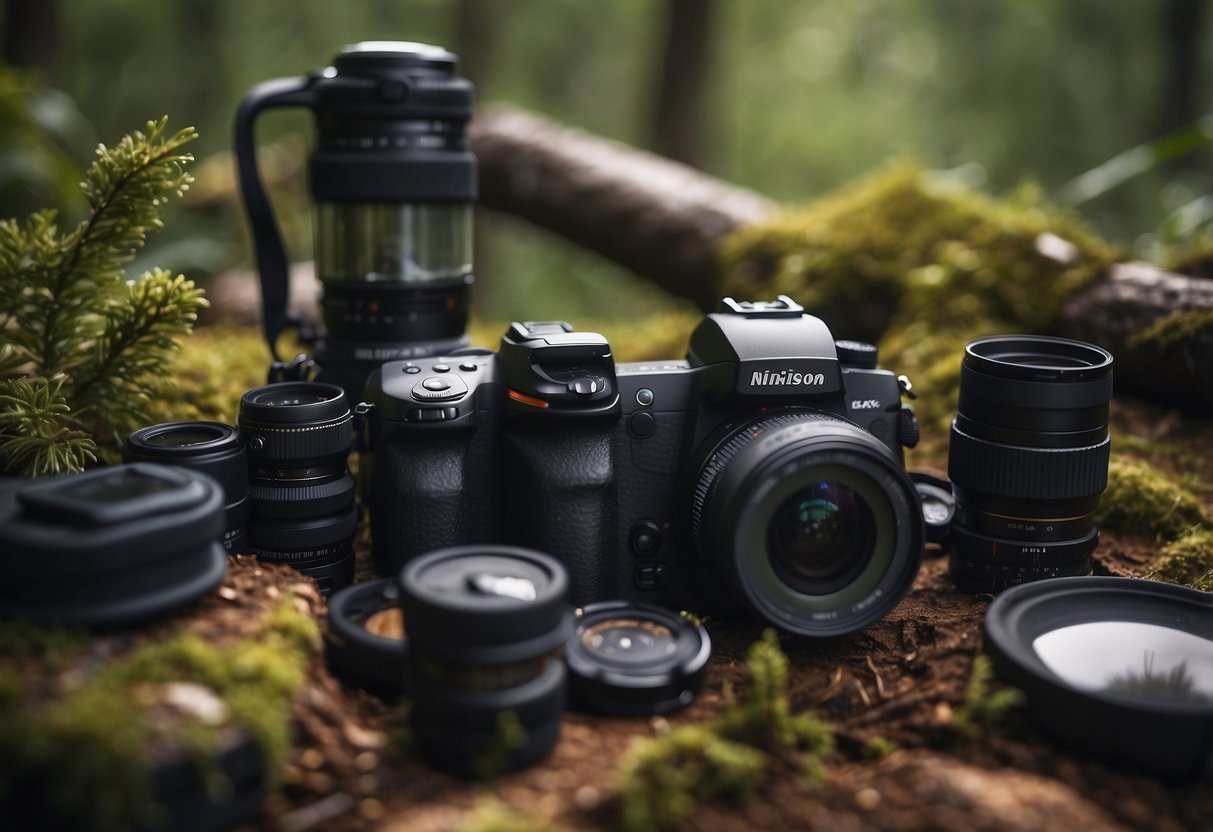 Gear laid out with moisture-absorbing inserts, surrounded by wildlife watching equipment