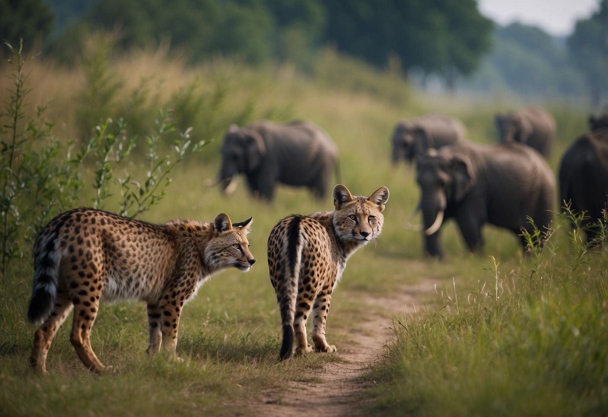 Wildlife habitats disturbed by crowds, loud noises, and litter. Animals fleeing. Noisy tourists ignoring warning signs