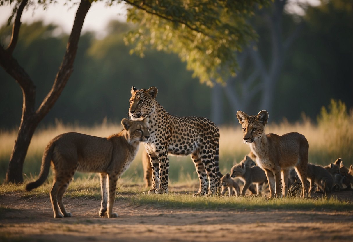 Wild animals gather around a feeding area, while a watchful observer avoids common mistakes