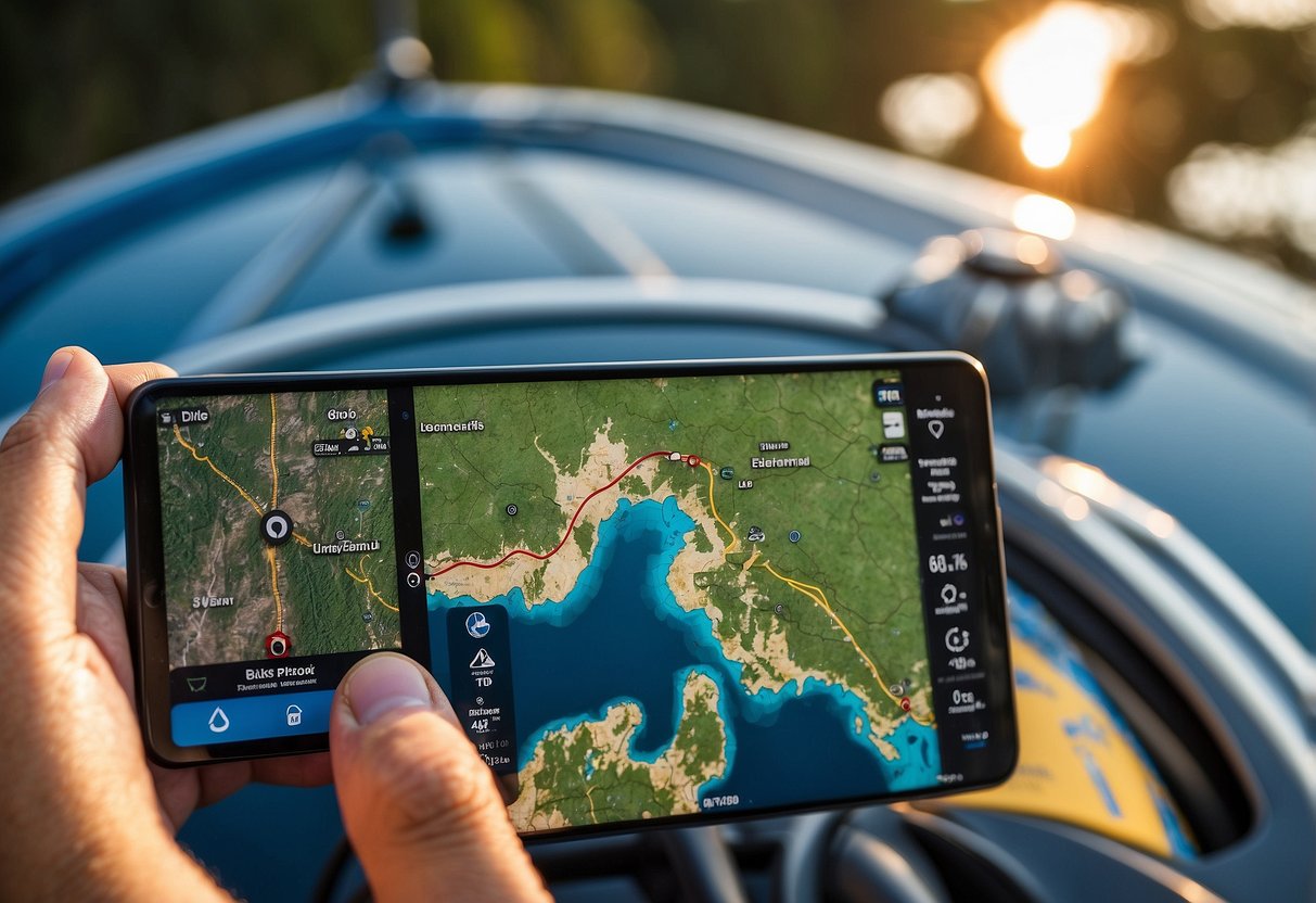 The Navionics Boating Marine & Lakes App displays a map with essential navigation tools for wildlife watching trips