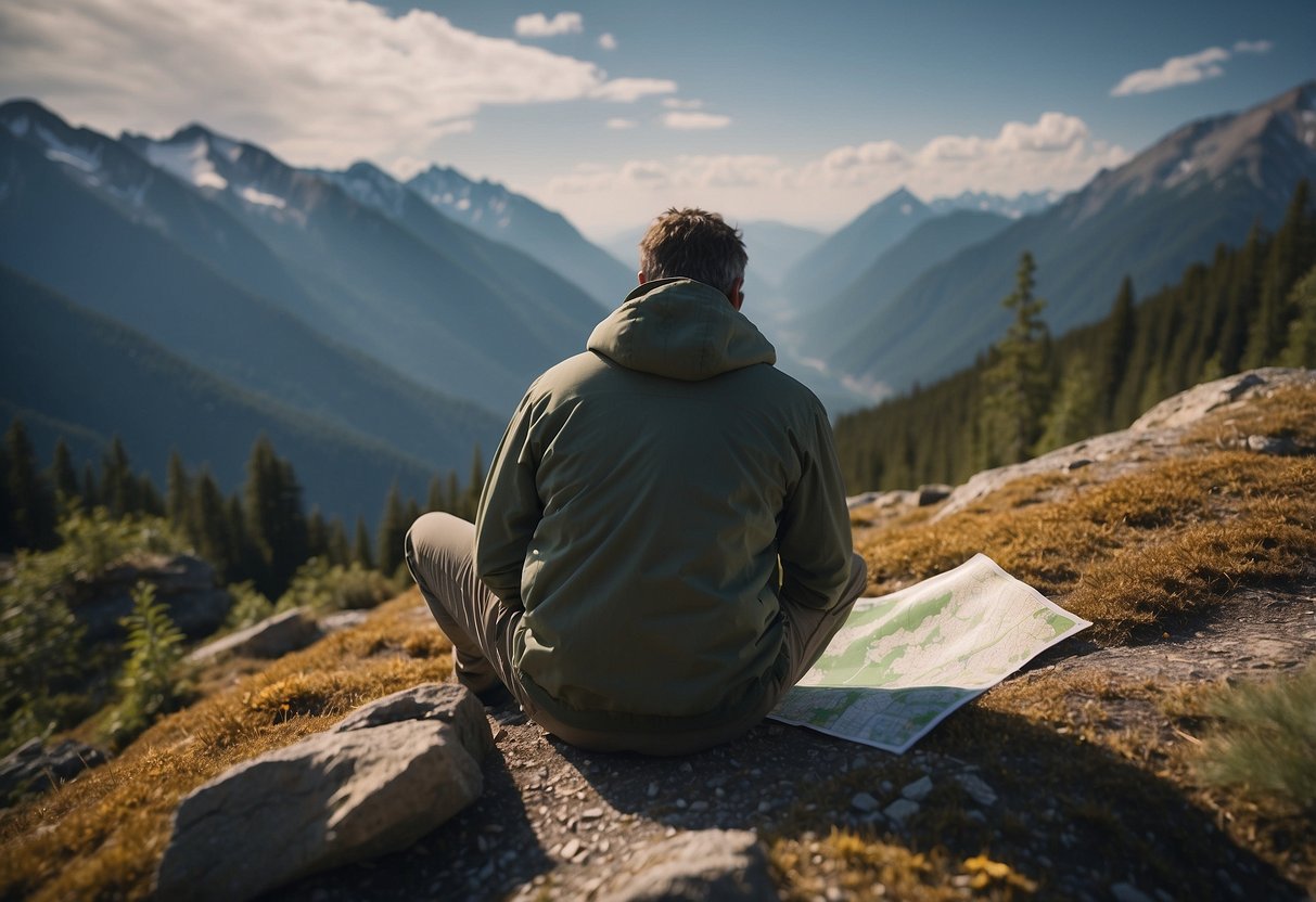 A person watches wildlife with a headache and nausea at high altitude. They hold a water bottle and look at a map