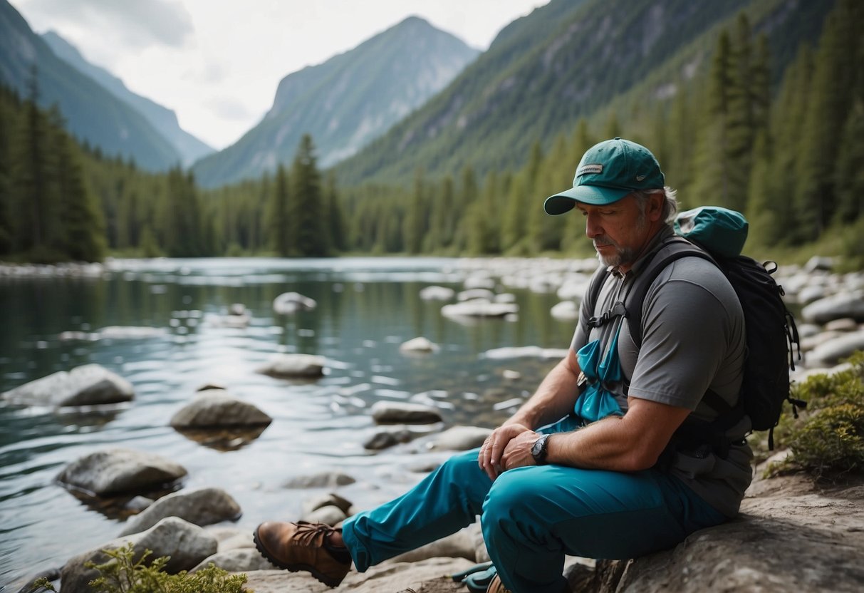 Wildlife watchers apply ice packs, stretch, and rest in scenic nature settings to manage sore muscles