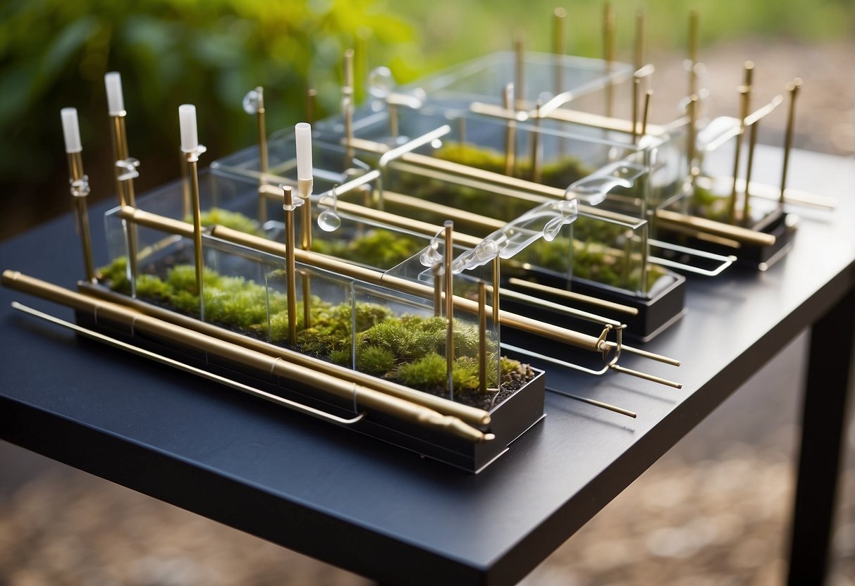 A table with 5 lightweight wildlife watching rods laid out, each labeled with their specific features and benefits