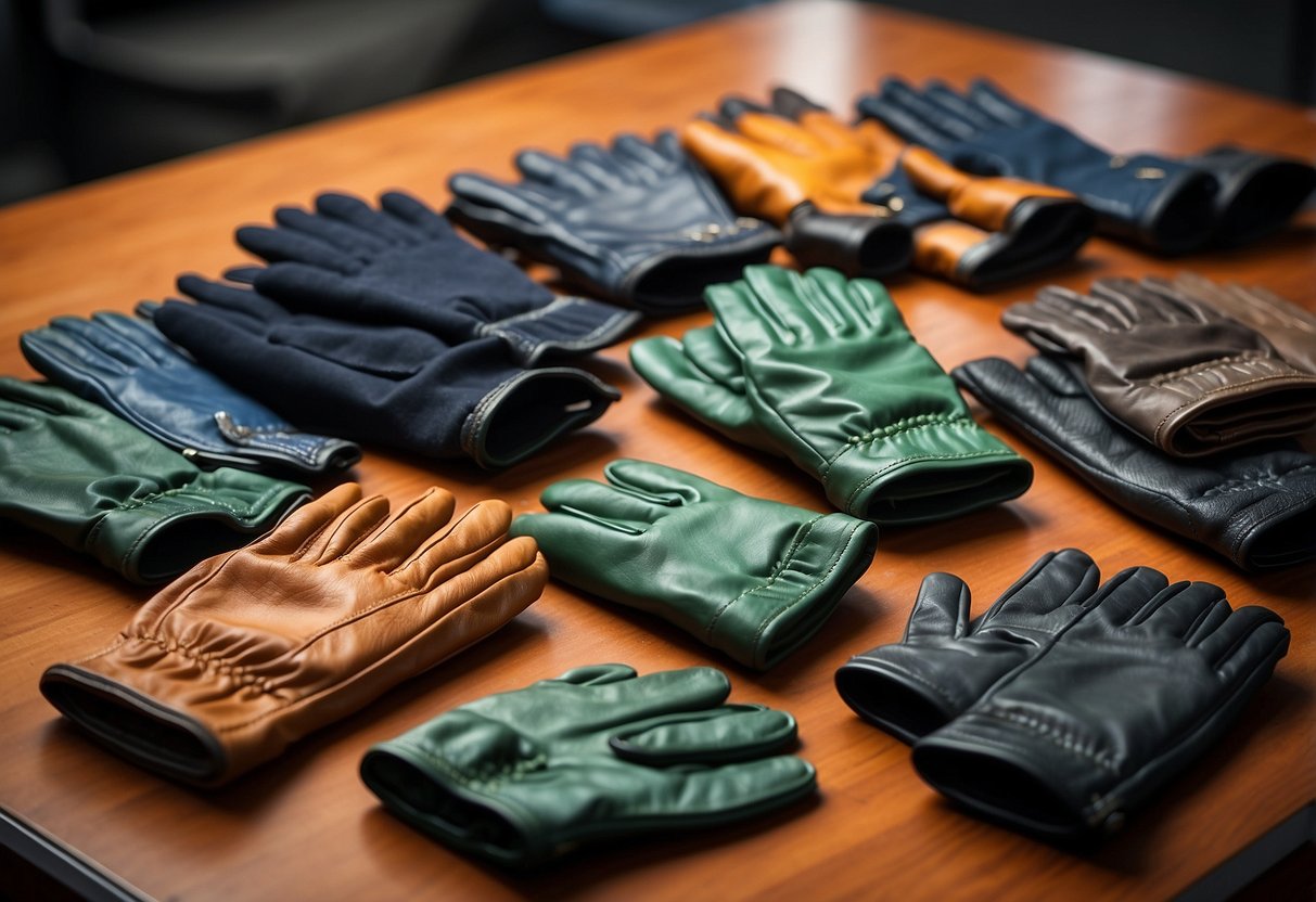 A table displays various geocaching gloves: leather, waterproof, insulated, touchscreen-compatible, and lightweight