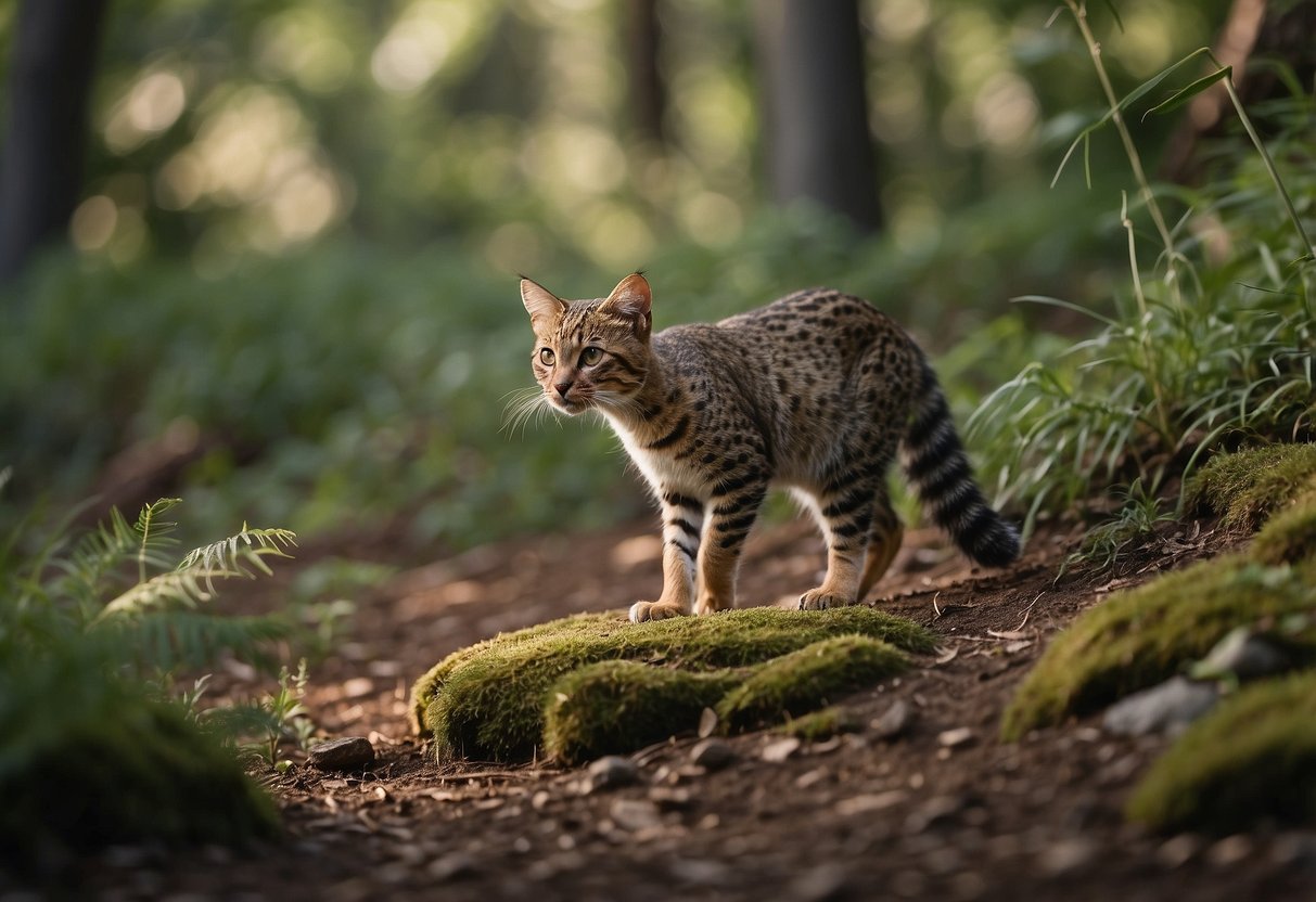 Animals foraging, exploring, and interacting in a natural outdoor setting with hidden geocaches