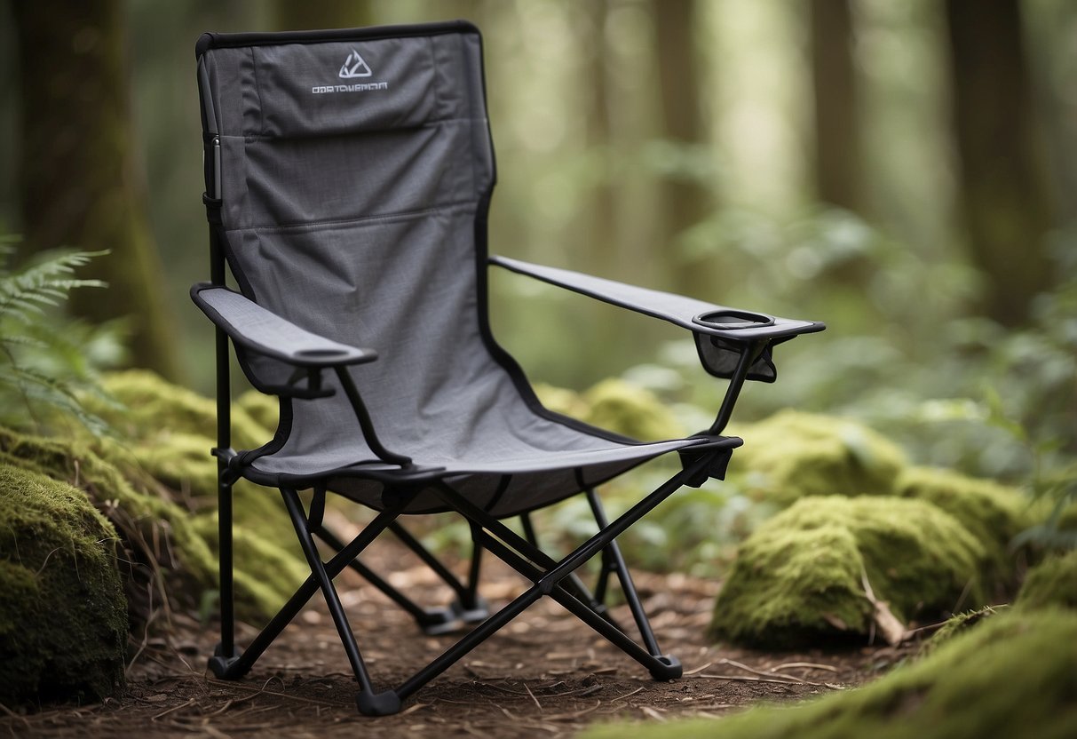 A lightweight geocaching chair with durable frame and compact design, featuring adjustable legs and breathable fabric for comfort