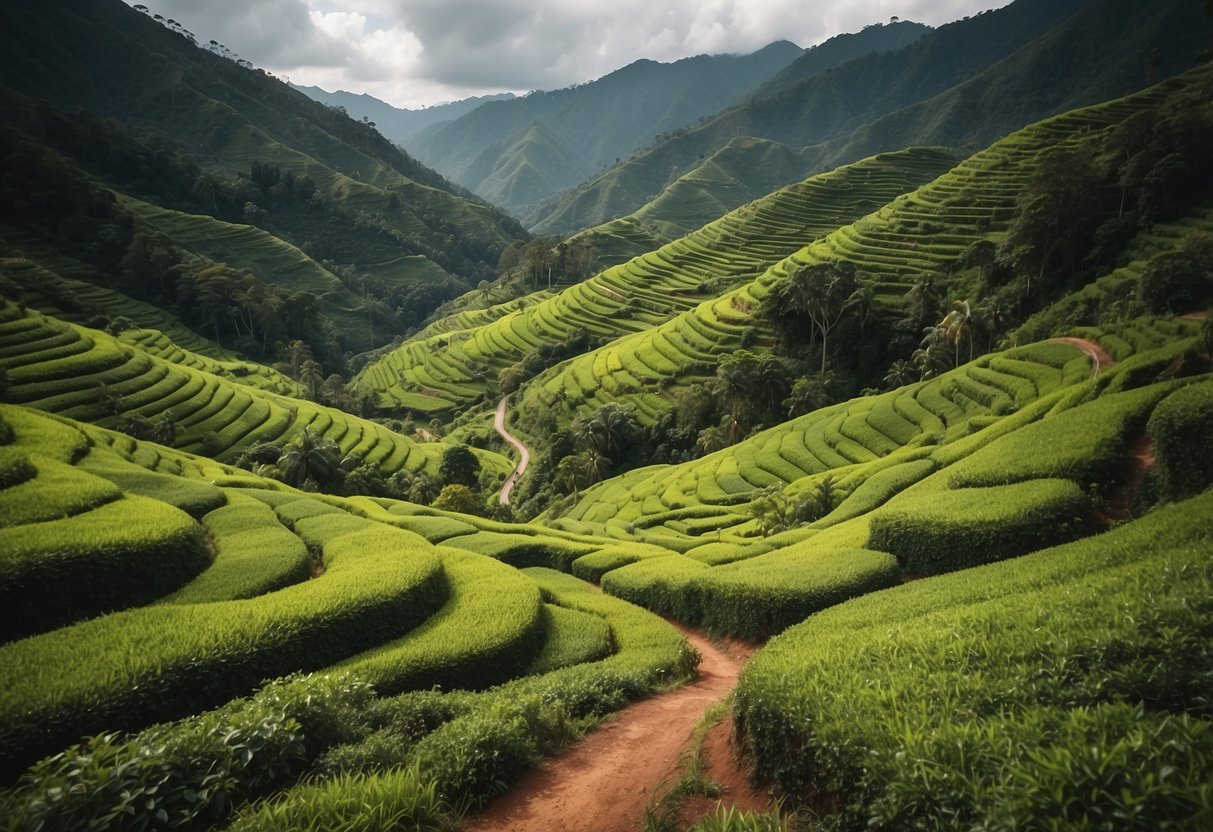 Rolling hills, lush greenery, and winding paths through the Cameron Highlands, Malaysia. Geocaching routes offer breathtaking views and natural beauty