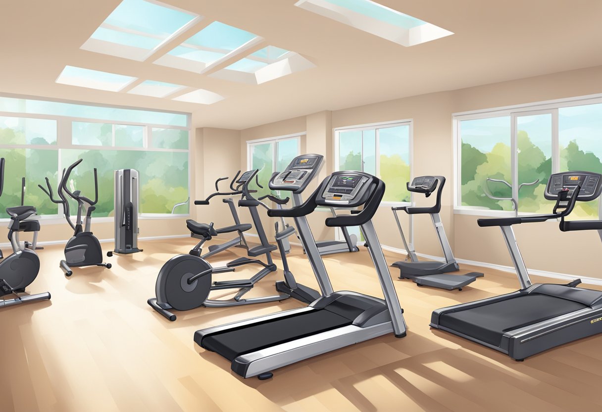 A bright, spacious gym with a variety of low-impact exercise machines and equipment specifically designed for women over 50