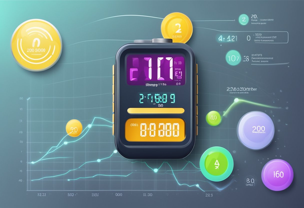 A digital pedometer displaying 20000 steps converting to 16 kilometers