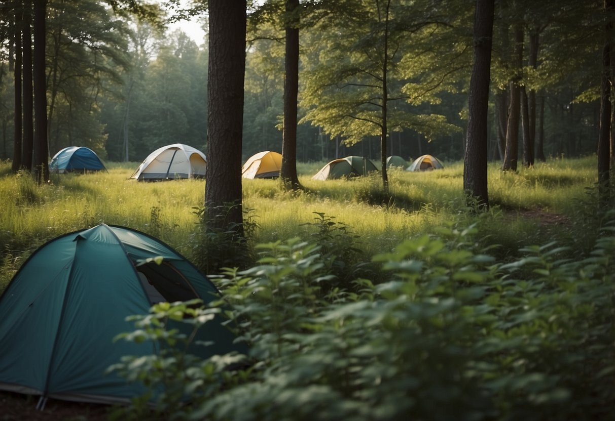 Campsite with open space, no dense plants. Insects present. Geocaching tips