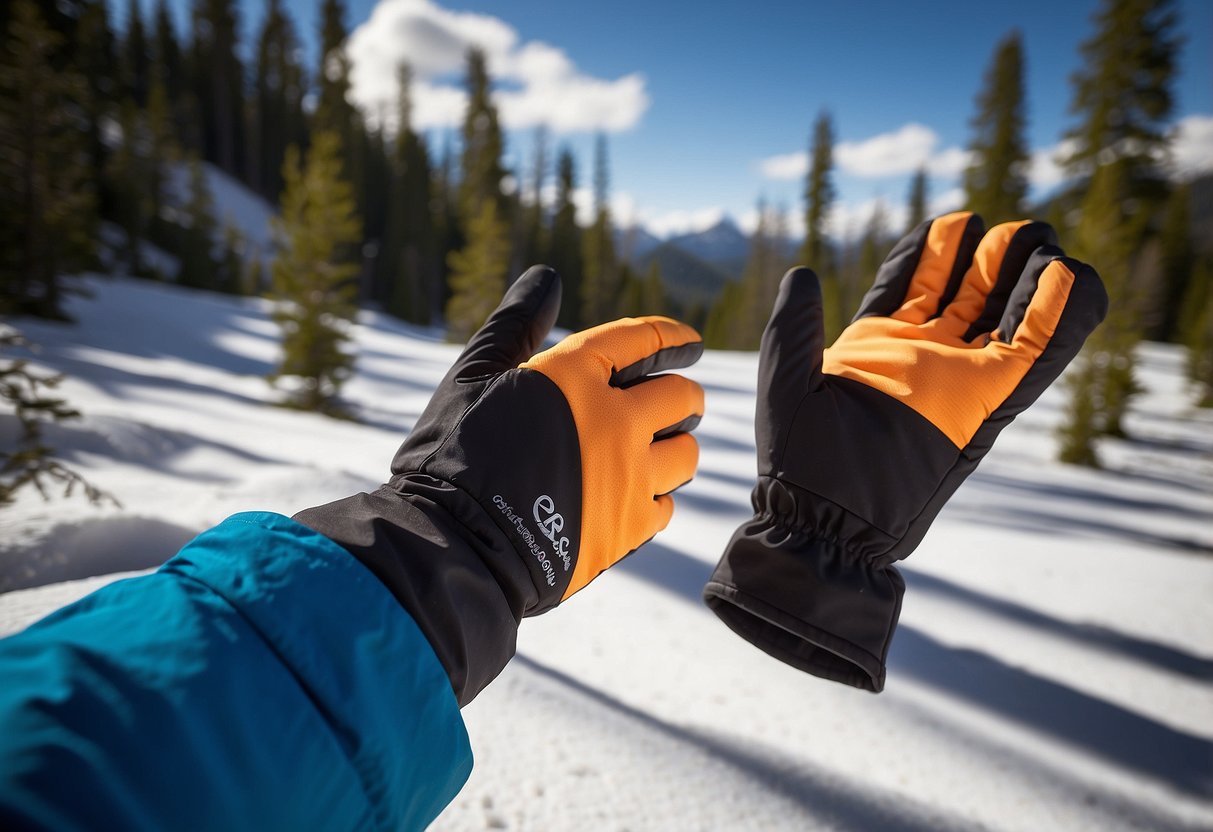 A pair of Outdoor Research ActiveIce Chroma Sun Gloves are shown being worn for protection during orienteering