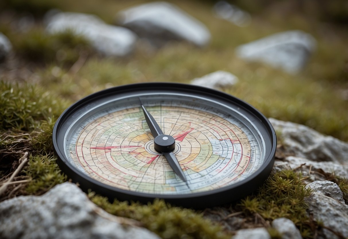 Orienteering map with errors, compass pointing wrong way, mislabeled checkpoints, and confused trail markers