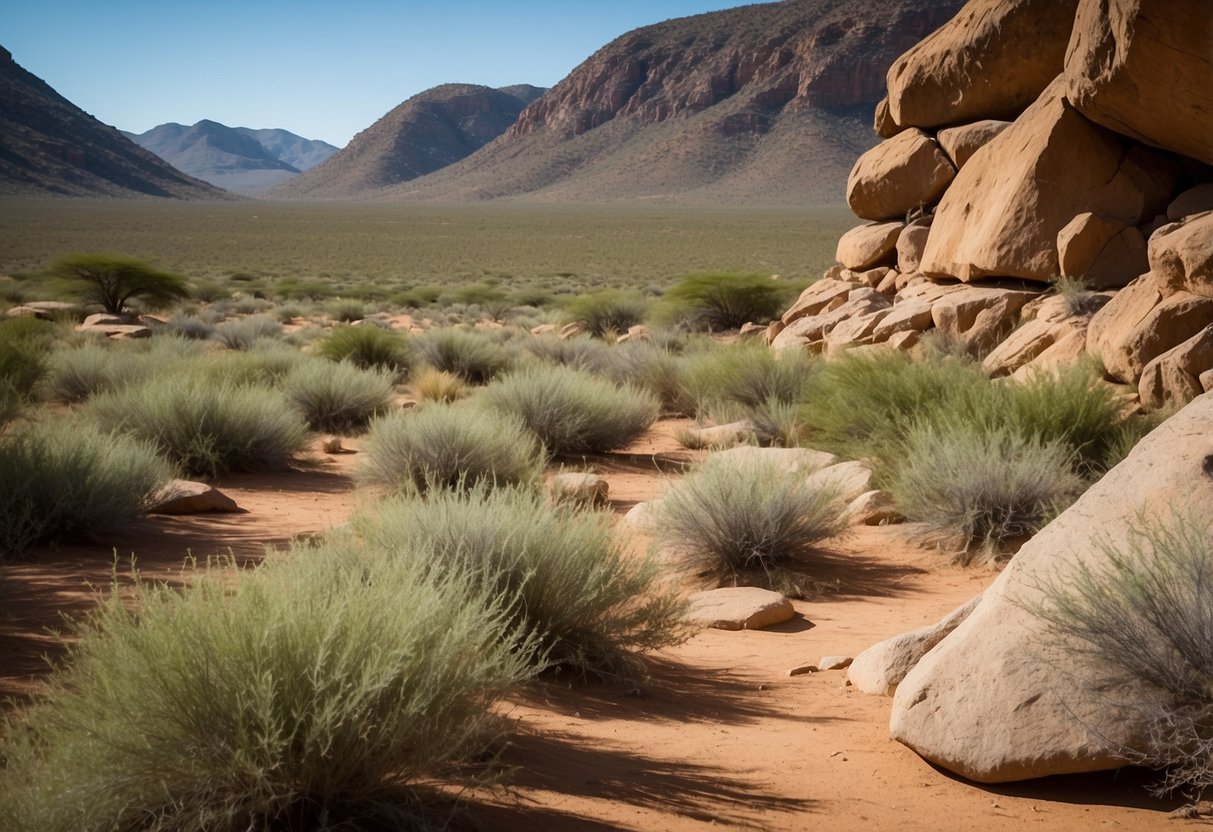 Lush greenery and rocky terrain in Dorob National Park, Namibia. Clear blue skies and a sense of adventure in the 10 Best Orienteering Spots in Africa