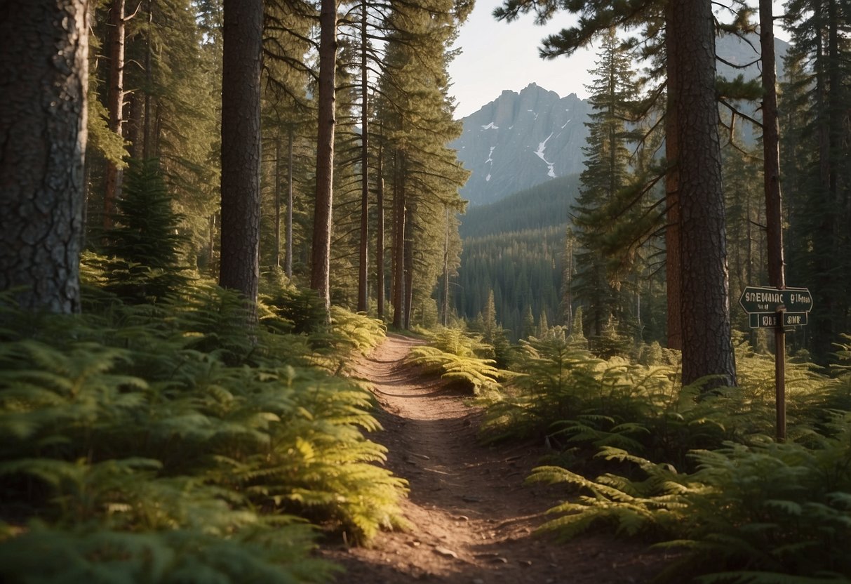 A forest trail winds through the Canadian wilderness, with towering pine trees and rocky terrain. A map and compass are held in hand, guiding the way through the scenic orienteering route